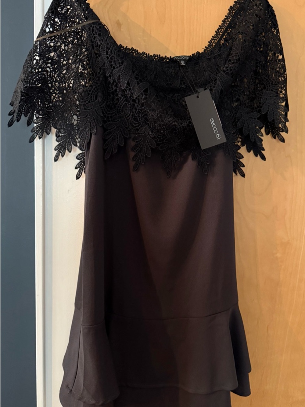19 Cooper Black Lace-Trim Off-Shoulder Dress